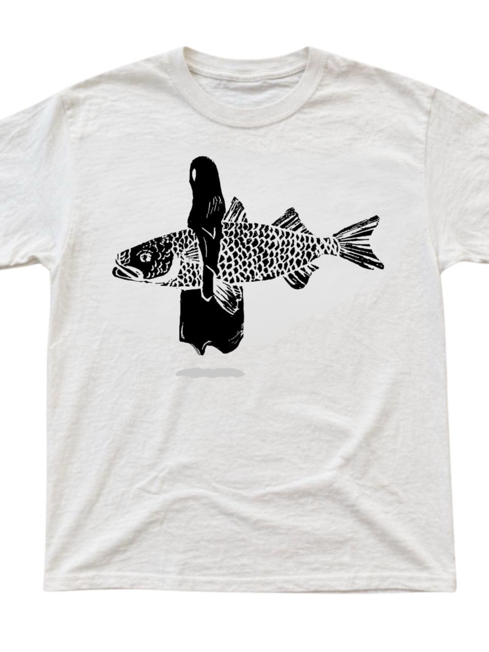 Gildan White Short Sleeve Tee with Black Fish Graphic